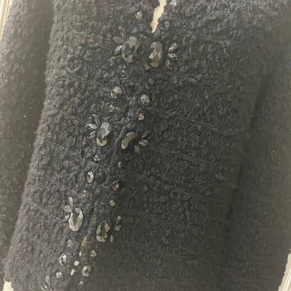 CHICOS TWEED SWEATER BLACK JEWELED Sz M FRINGED EMBELLISHMENT SOPHISTICATED - Picture 9 of 16